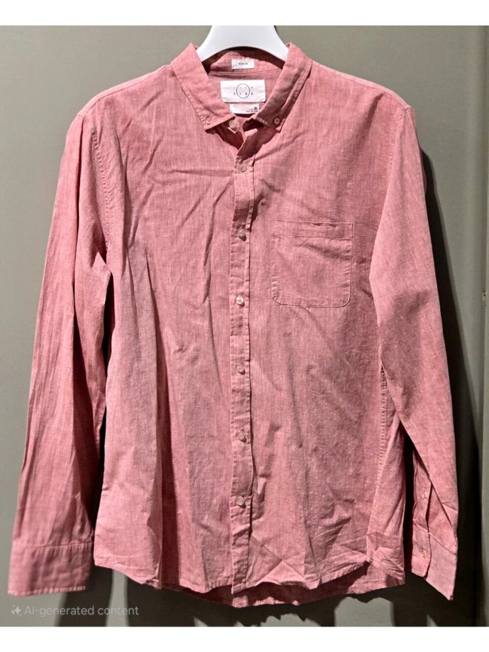 Even Tide Pale Red Linen Blend LS Button Front Casual Dress Shirt -- Men's XL
